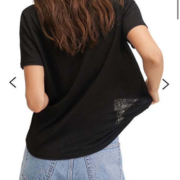 NWT Mango Crewneck Black 100% Linen T-Shirt - Picture 2 of 4